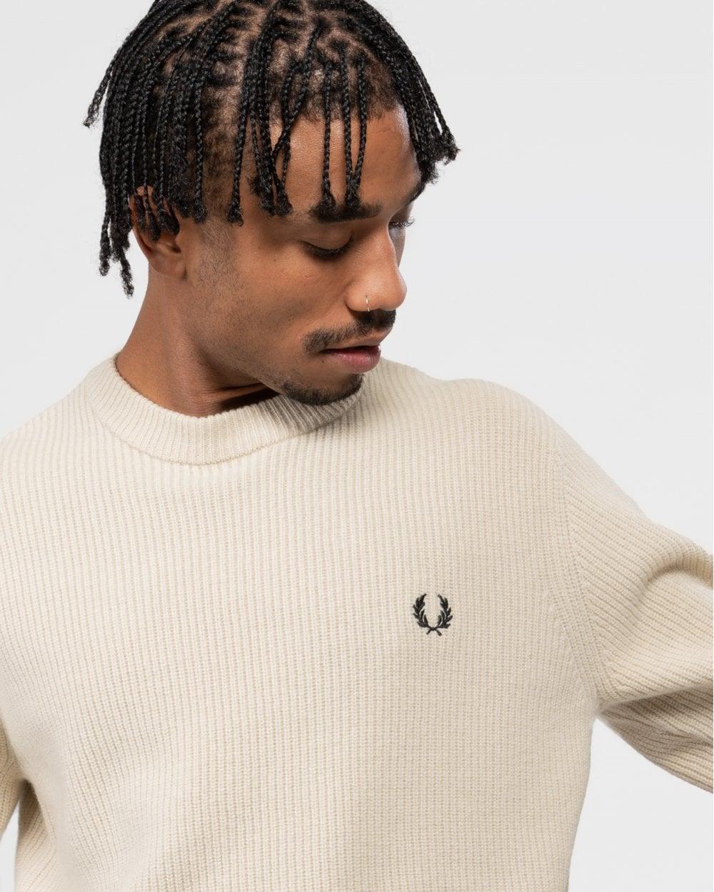 Fred Perry Textured Lambswool Jumper in Natural for Men Fred Perry Textured Lambswool Jumper in Natural for Men