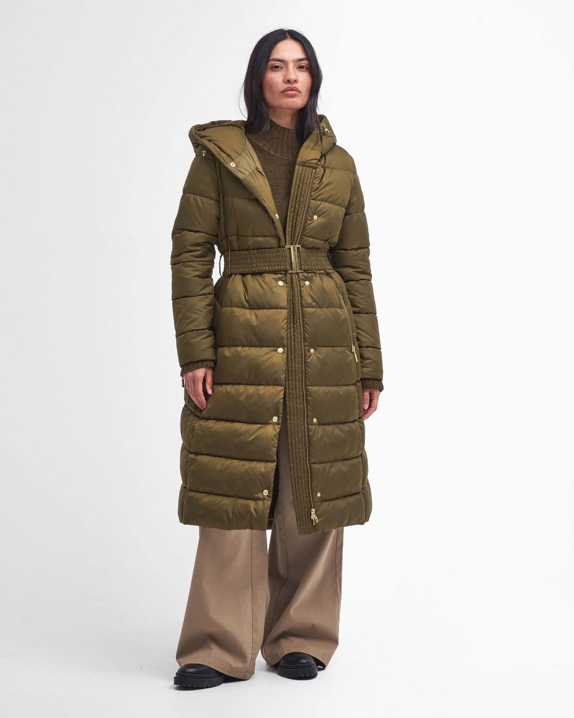Barbour Track Line Long Quilted Jacket in Green | Lyst