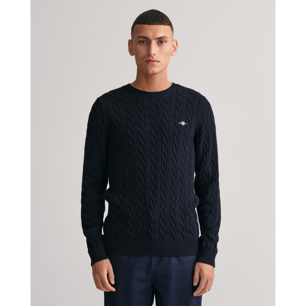 GANT Cotton Cable Knit Crew Neck Jumper in Blue for Men | Lyst