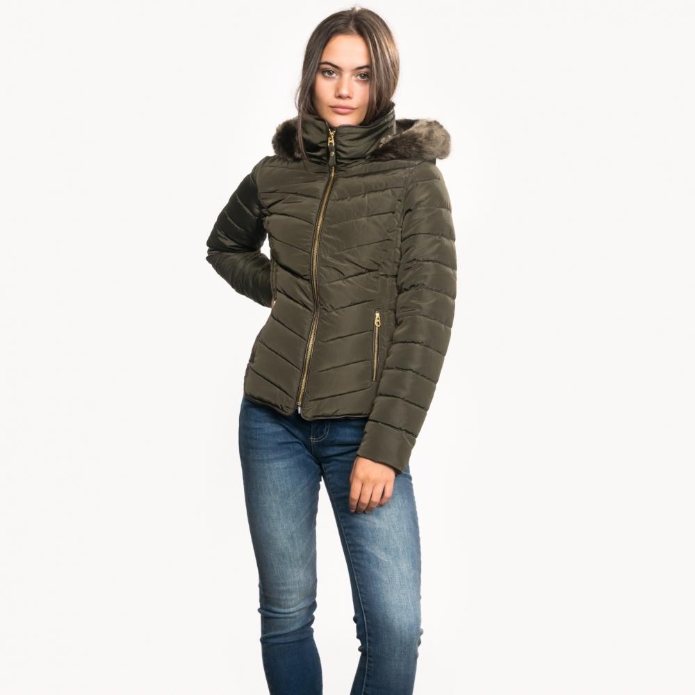 Gosway chevron quilt padded coat with hood Clearance