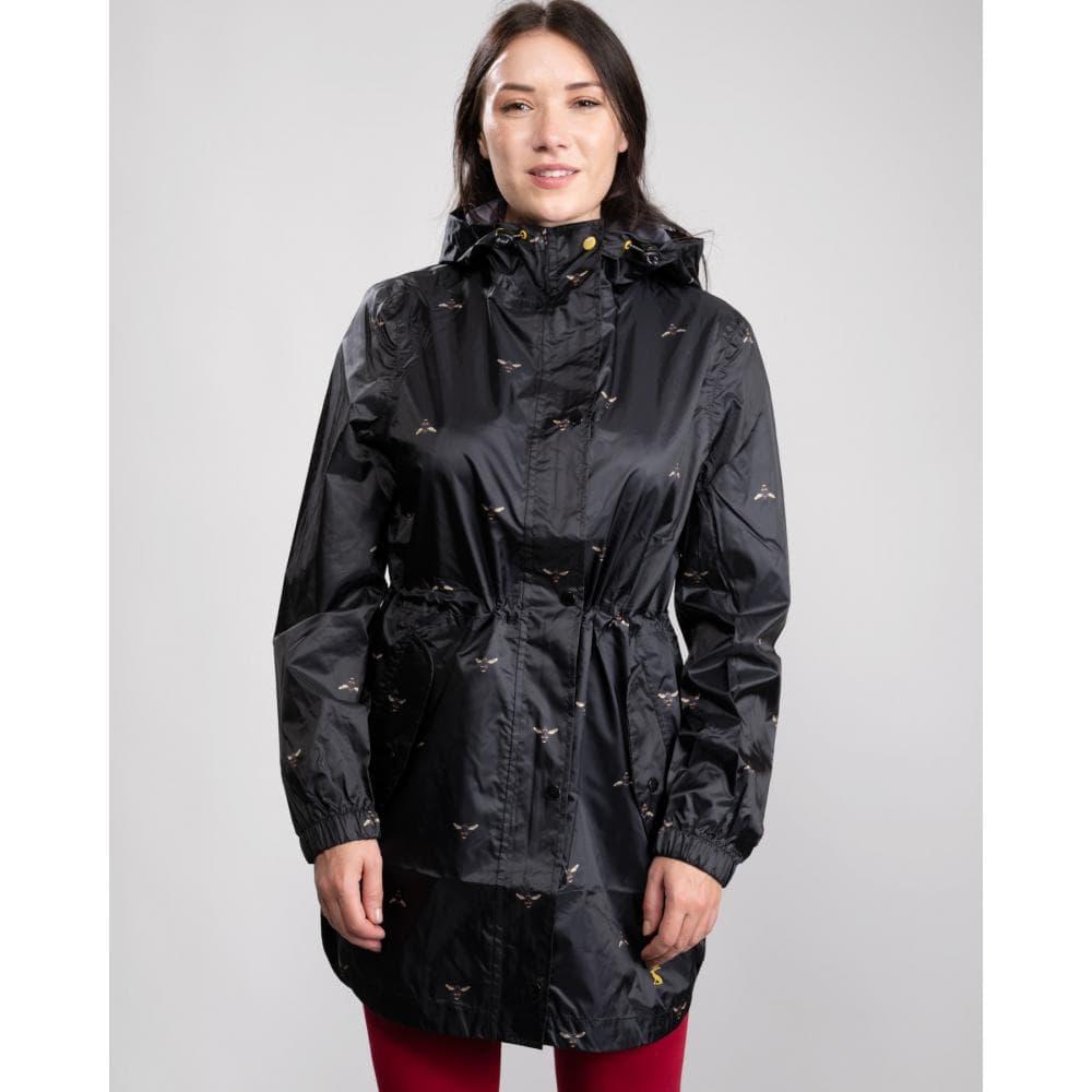 Joules Golightly Printed Waterproof Packable Jacket in Black Lyst UK