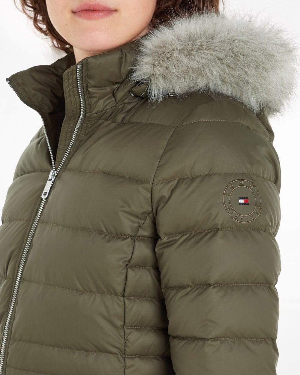 Tommy Hilfiger Tyra Maxi Faux Fur Long Down Jacket in Green | Lyst