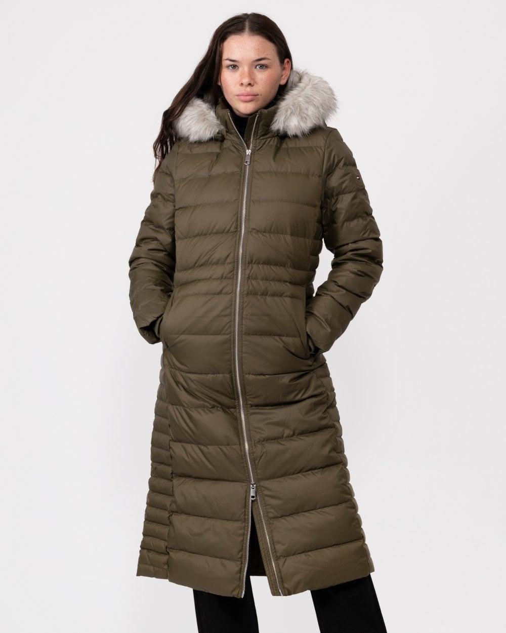 Tommy Hilfiger Tyra Maxi Faux Fur Long Down Jacket in Green | Lyst