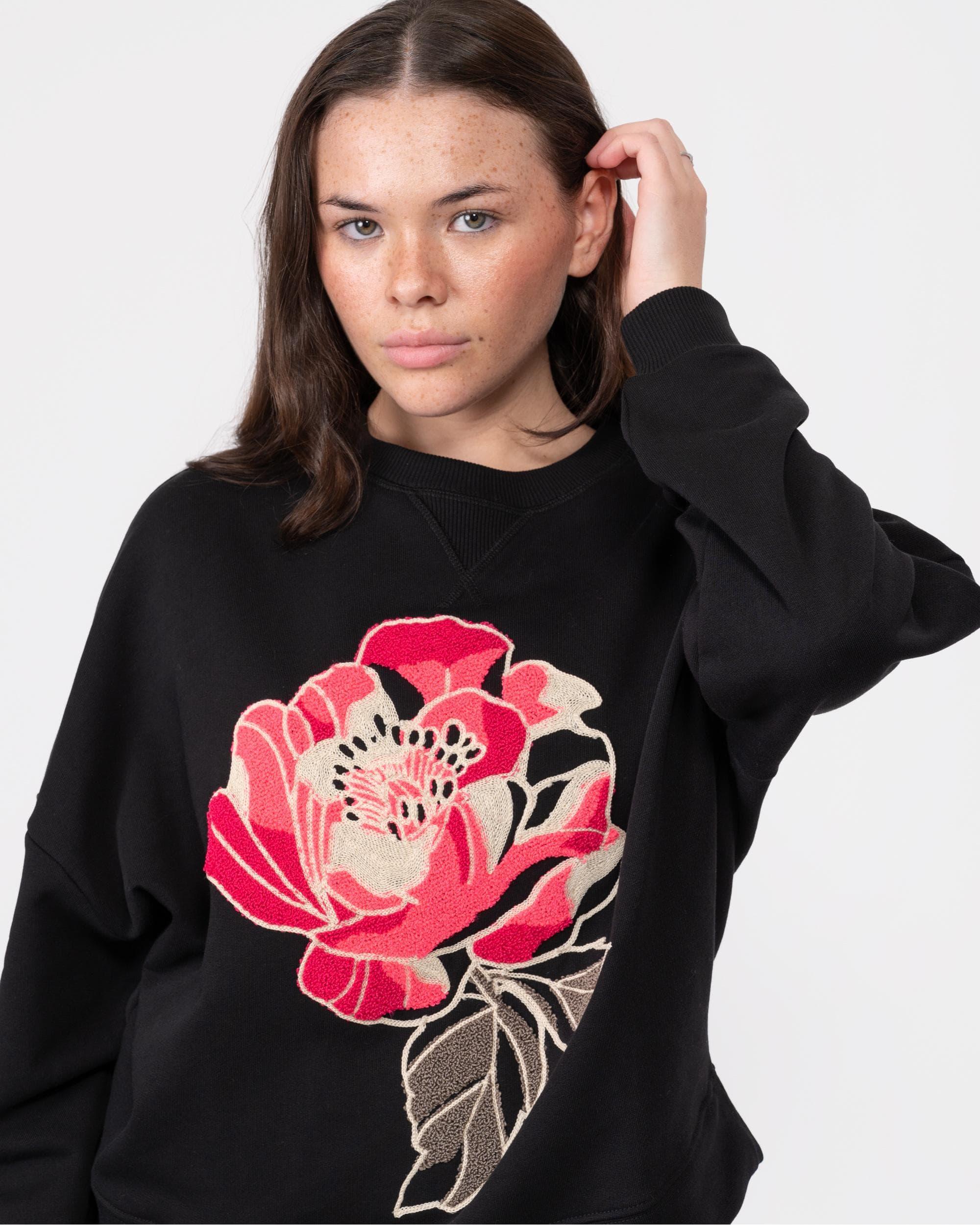 Ted Baker Adilinn Sweatshirt With Boucle Flower in Black | Lyst