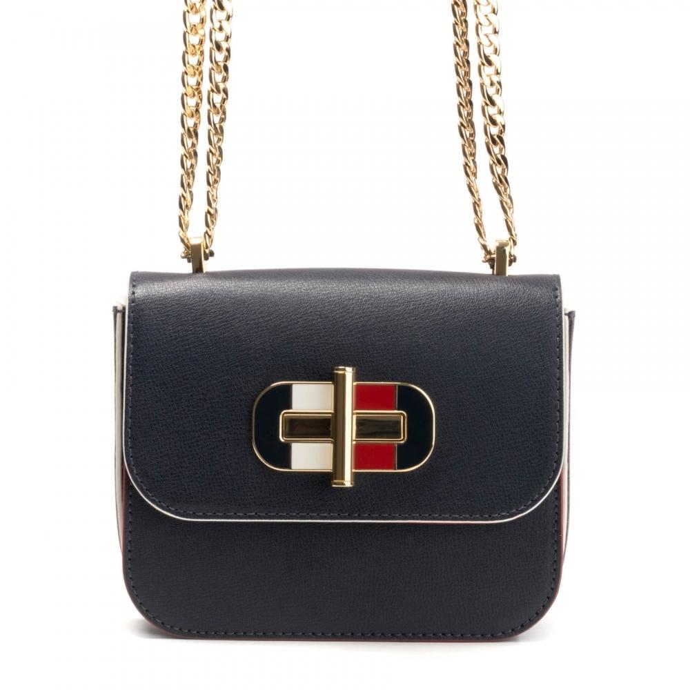 Tommy Hilfiger Leather Turnlock Mini Crossover Womens Bag in Blue 