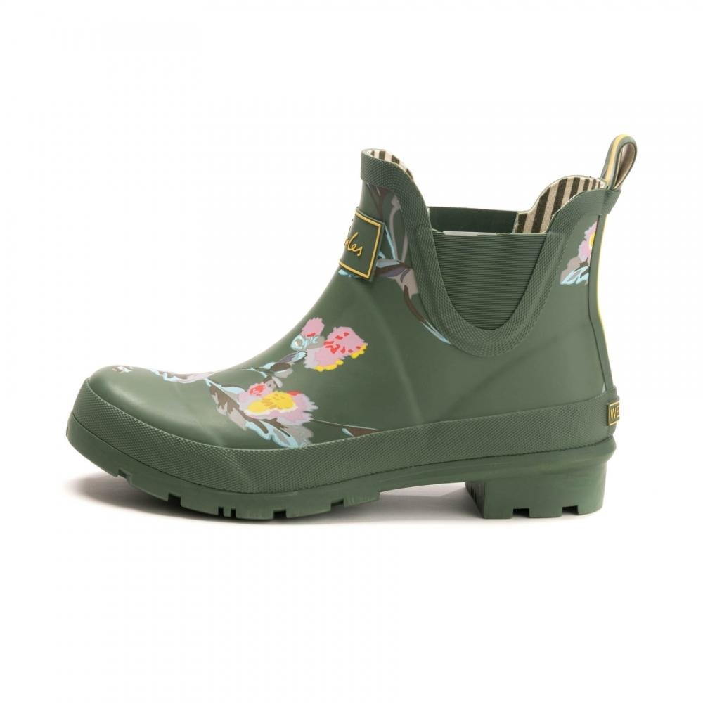 CLOSEOUT Joules Ladies Wellibob Short Height Printed Rain Boots Green Floral 