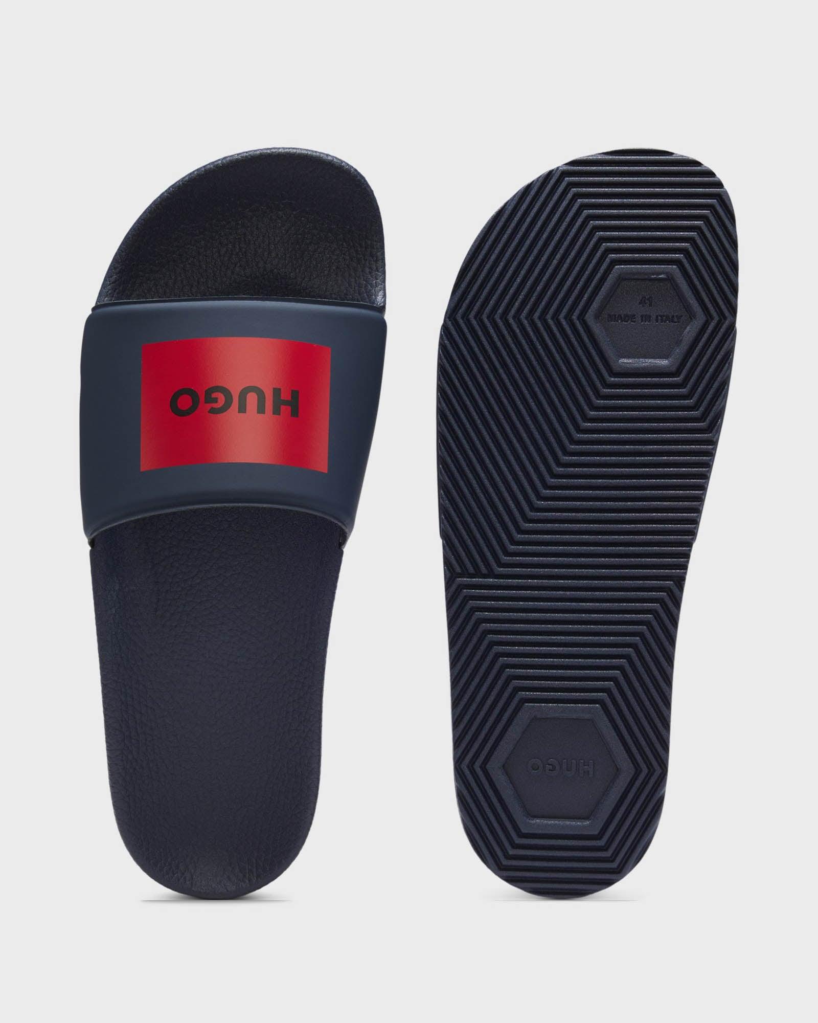 HUGO Italian-Made Mixed Logos Pool Slides in Black for Men | UK