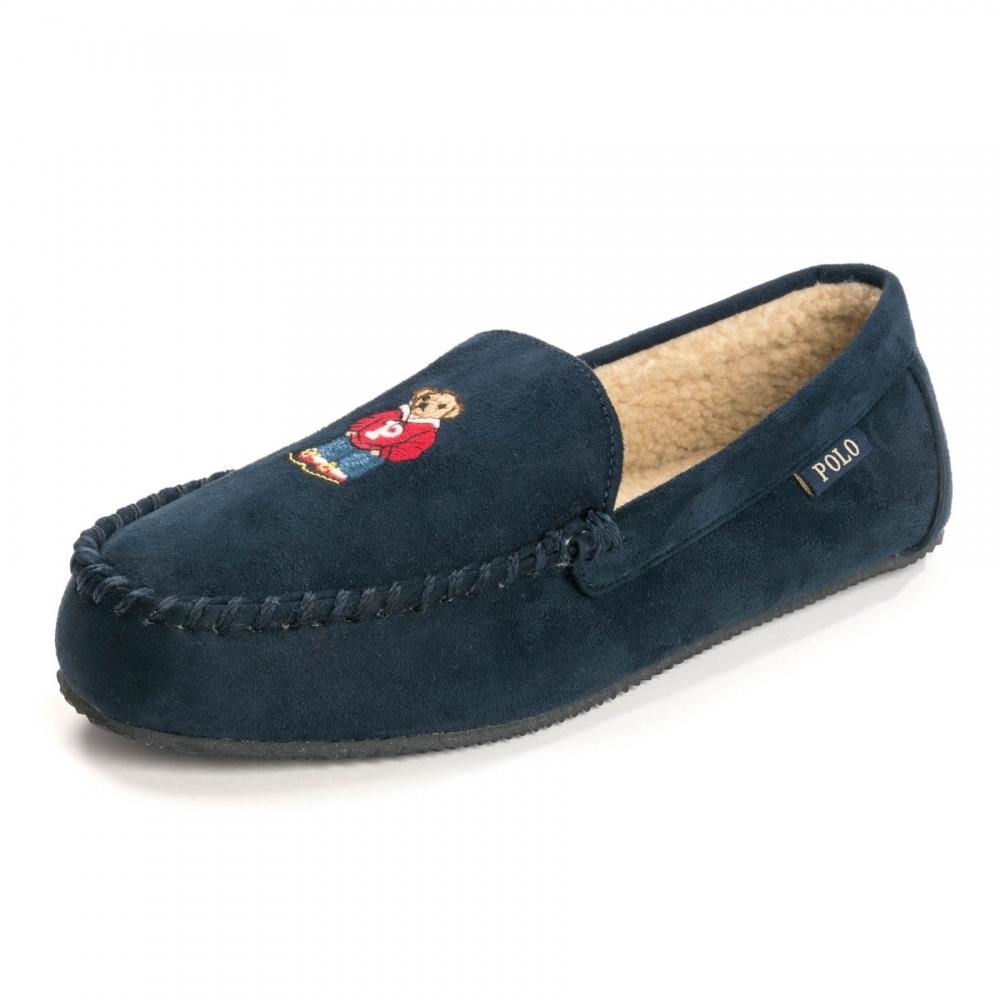 polo ralph lauren slippers with polo hoodie bear in navy