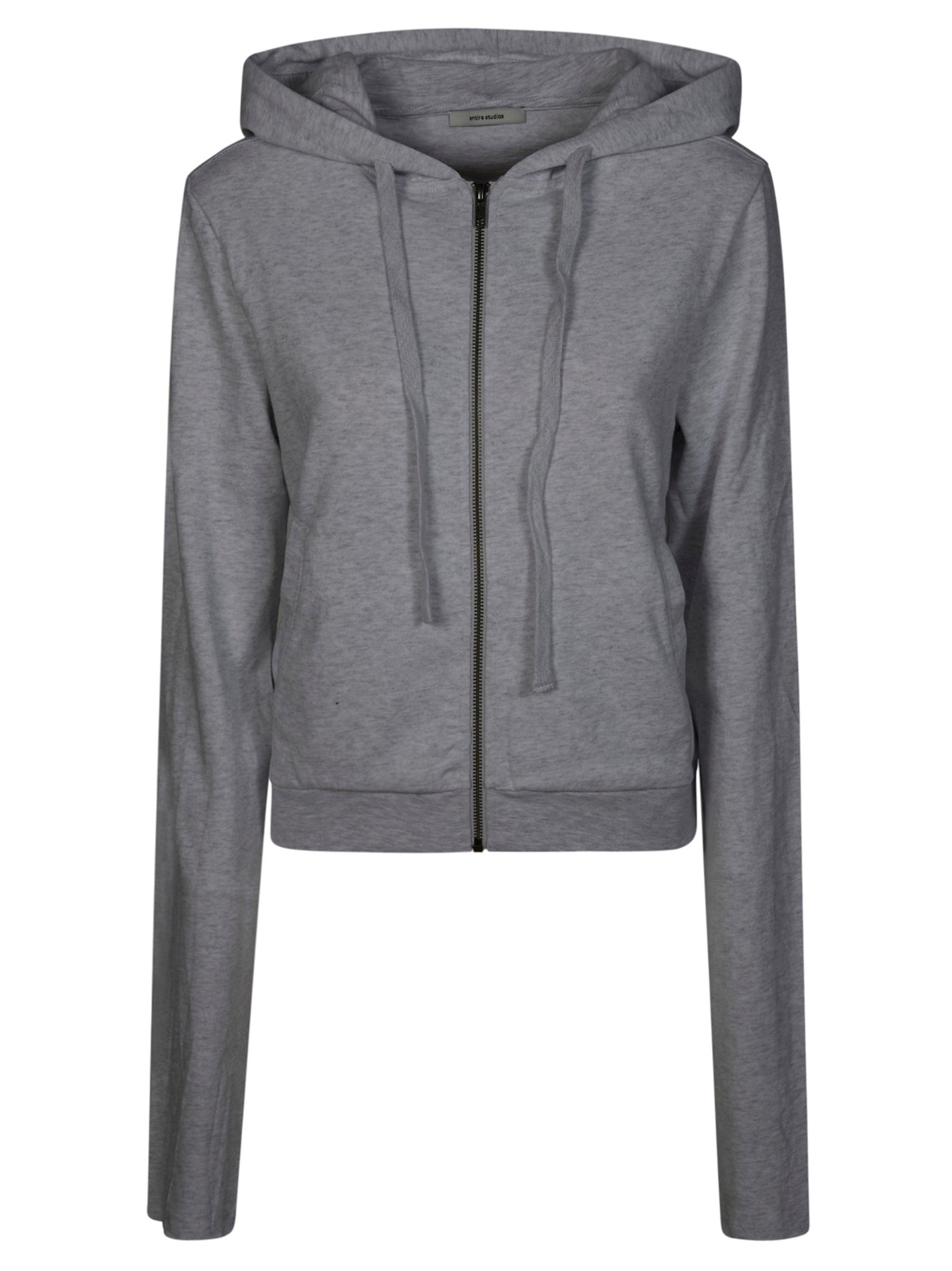 Entire studios Lightweight Crop Zip-Up Hoodie in Gray | Lyst