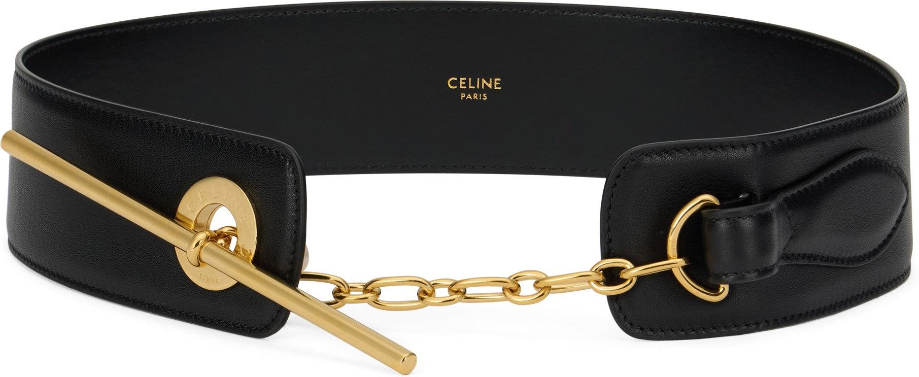 Celine Leather Belt With Golden Buckle in Black | Lyst