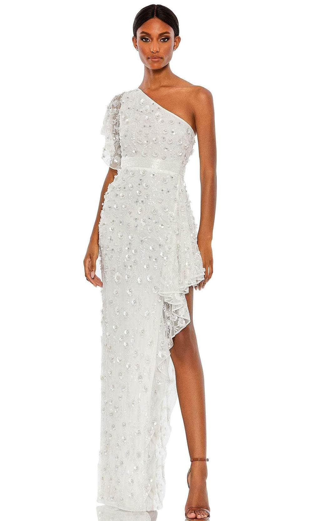 white high low ruffle dress