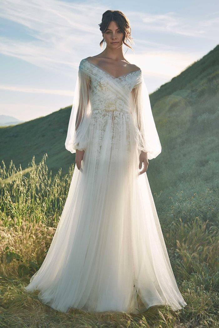 Tadashi Shoji Lace Off Shoulder Long Sleeves Bridal Dress Lyst