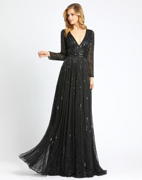 mac duggal long sleeve sequin gown