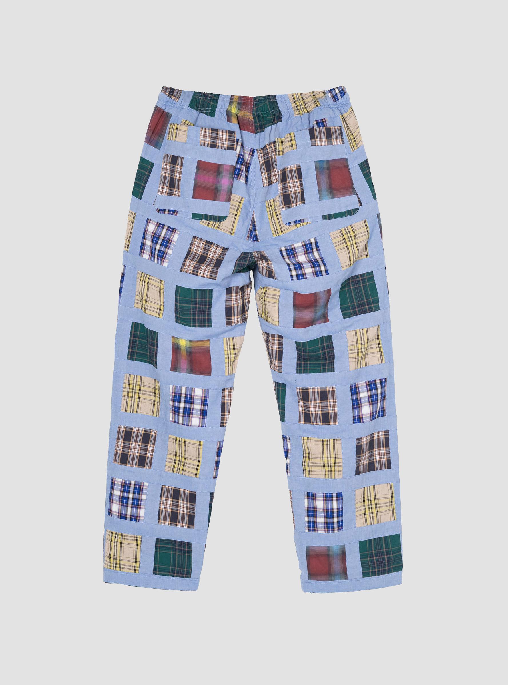 Stussy Cotton Madras Patchwork Relaxed Pant Multi Plaid in Blue 