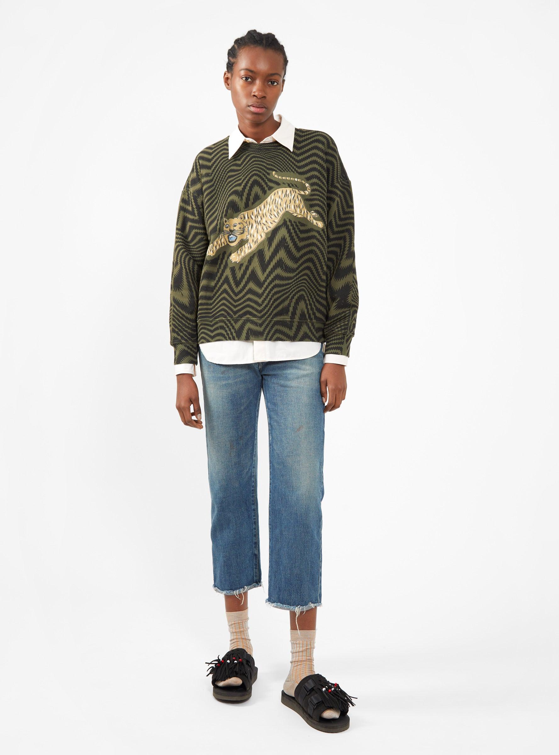 Raquel Allegra Drop Shoulder Sweatshirt Tiger Vibrations Forest in Green |  Lyst Canada