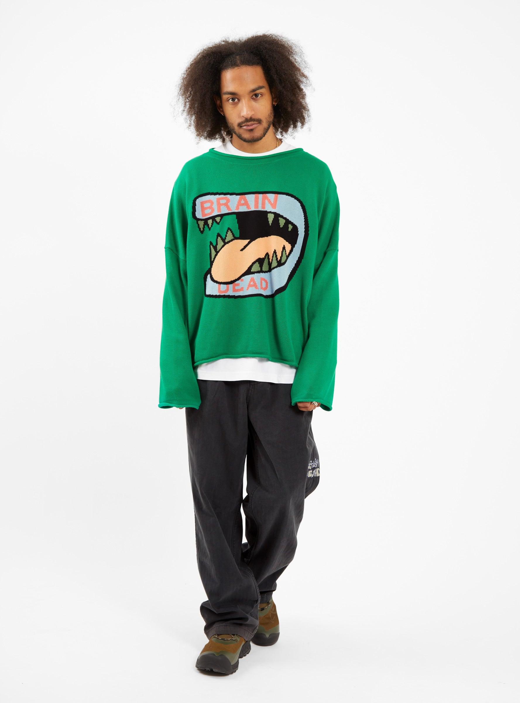 Brain Dead Big Bite Oversized Cropped Sweater Green for Men Lyst
