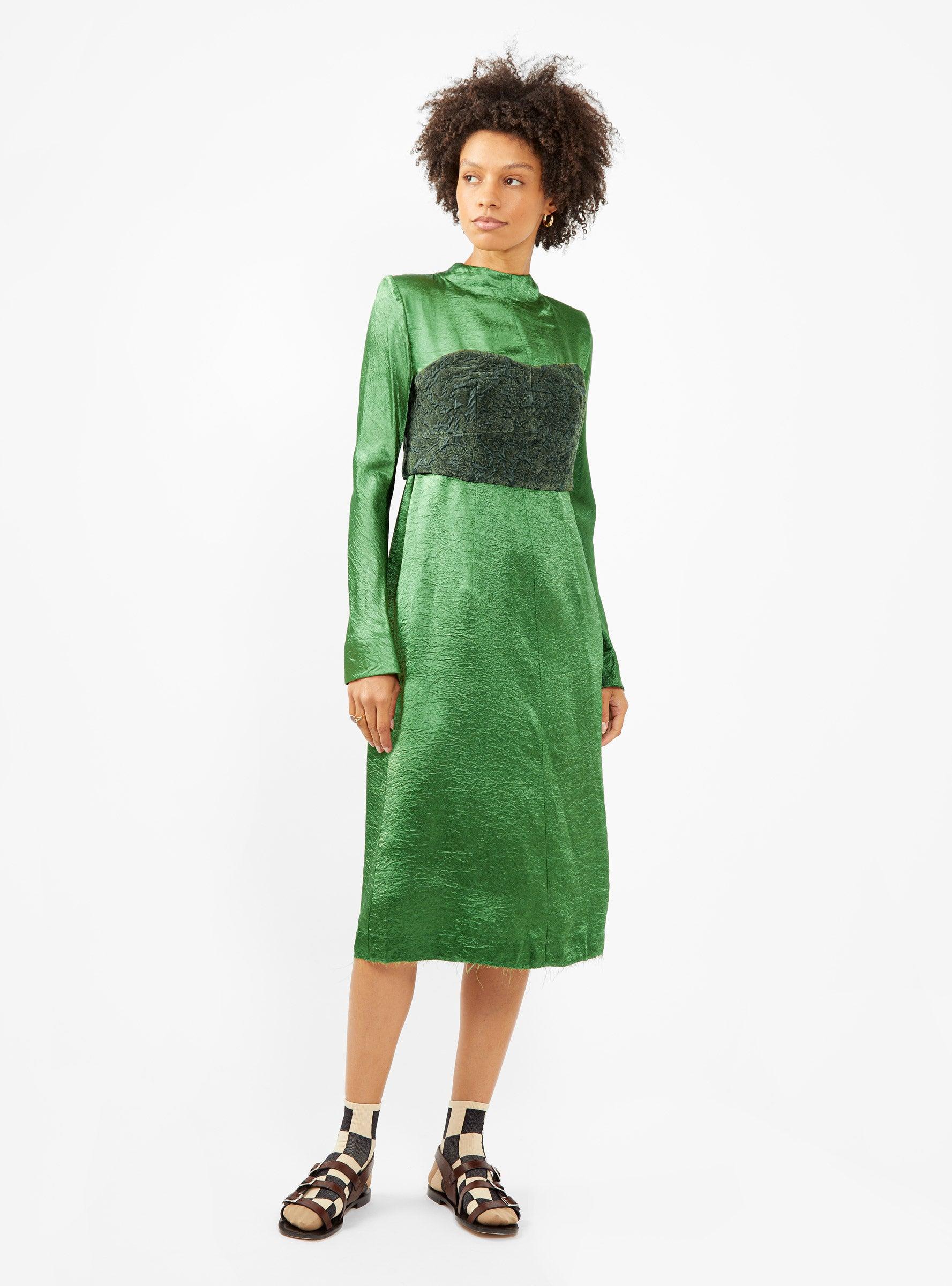 Toga Crushed Satin Dress Light Green | Lyst