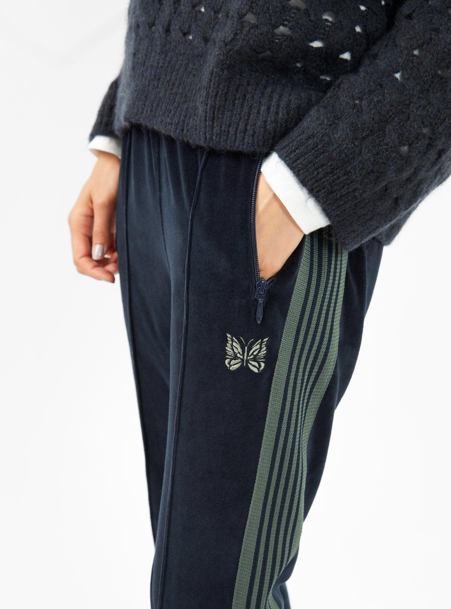 Needles Narrow Velour Track Pants Navy in Black | Lyst