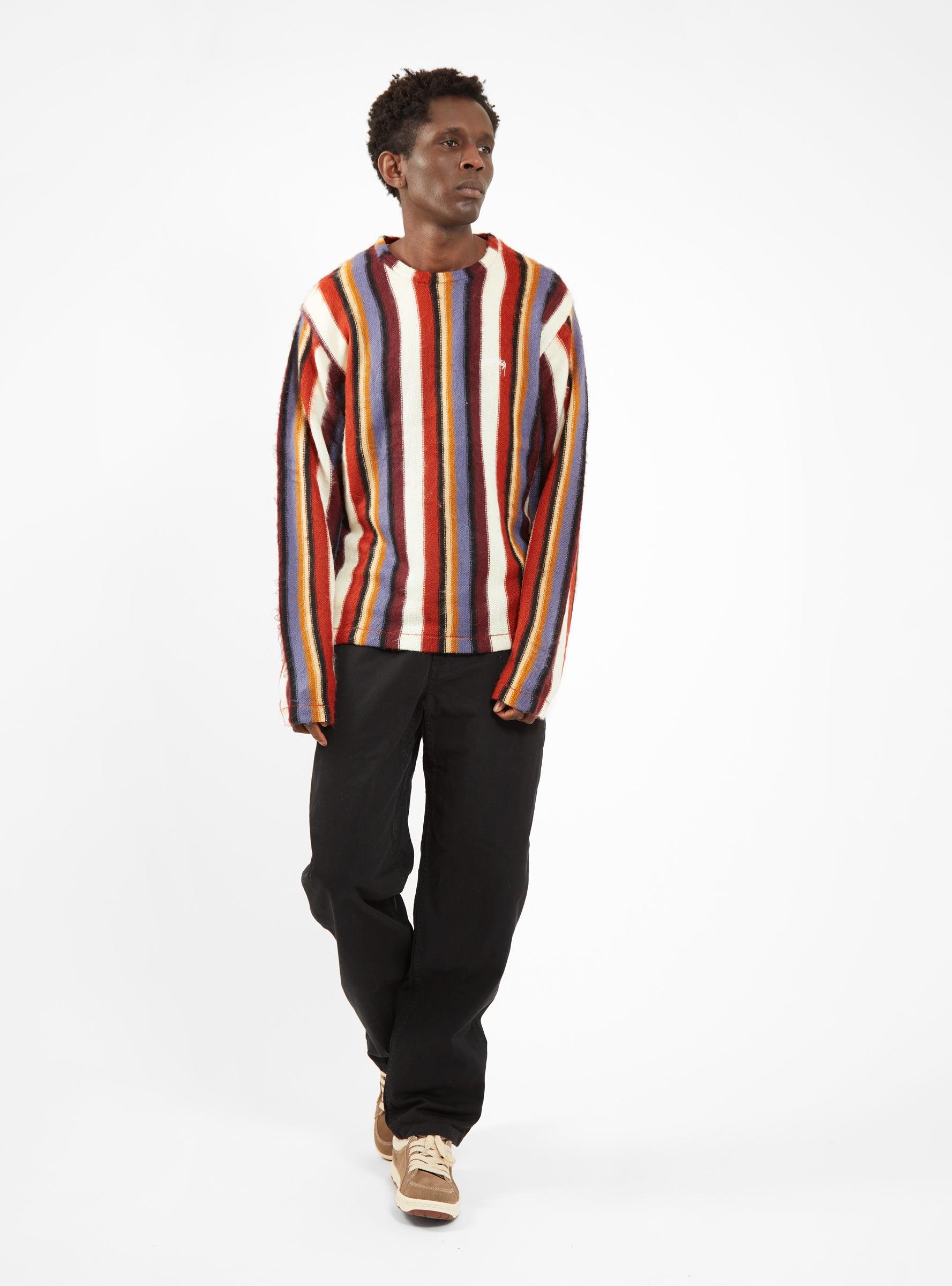 Stussy Synthetic Vertical Striped Knit Crew Rust for Men | Lyst