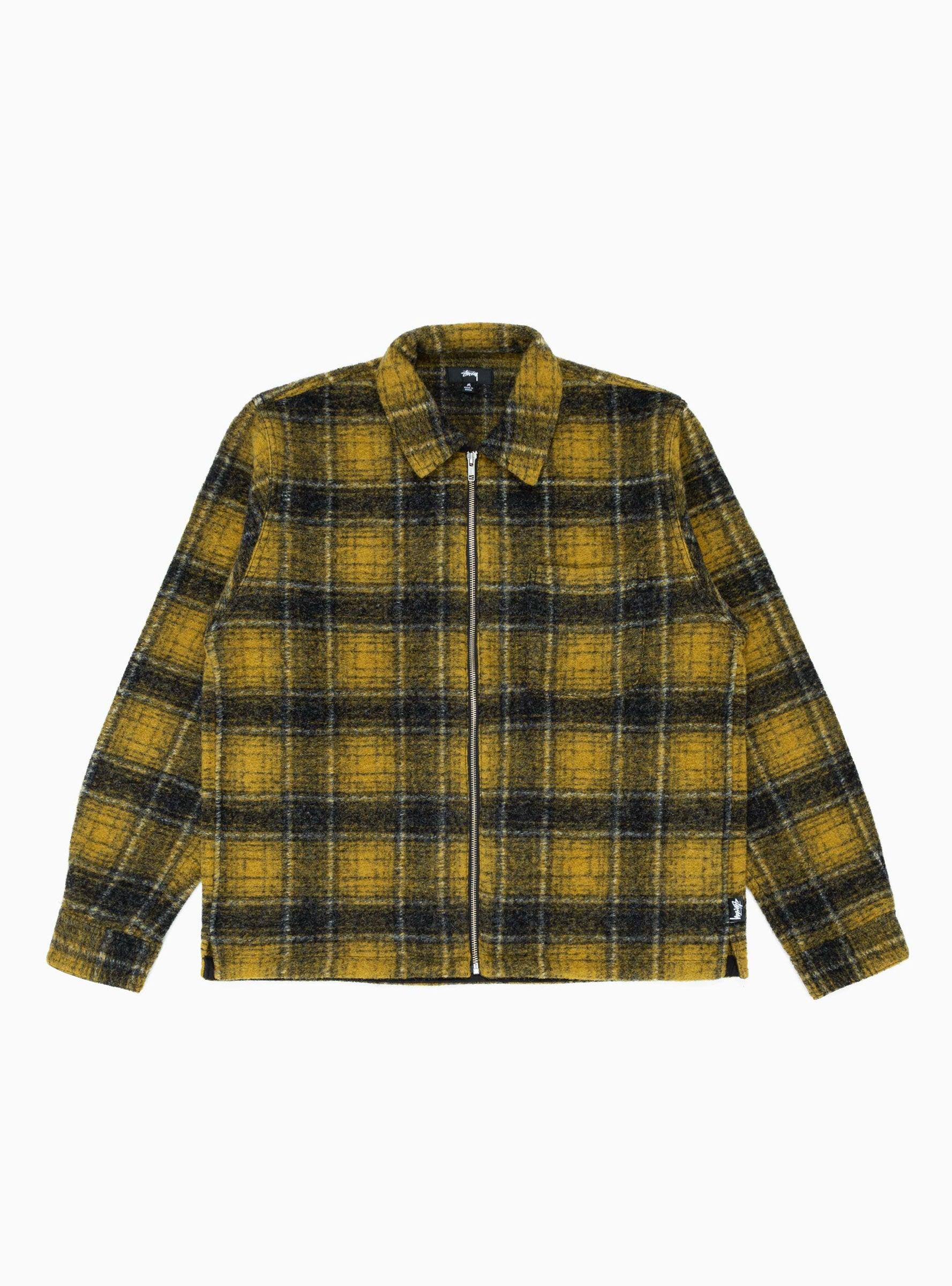 Stussy Wool Plaid Zip Over Shirt Yellow in Green for Men | Lyst