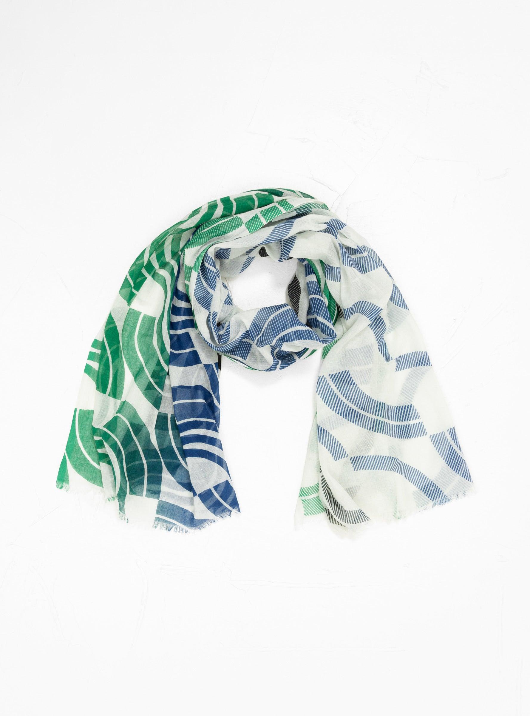 French silk scarves - twill - geometric pattern - teal blue
