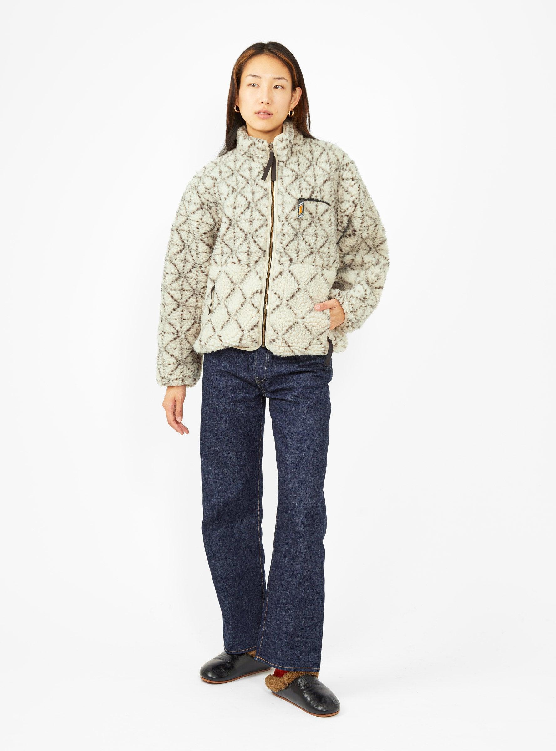 Kapital Do-gi Sashiko Boa Fleece Reversible Jacket Ecru in Natural