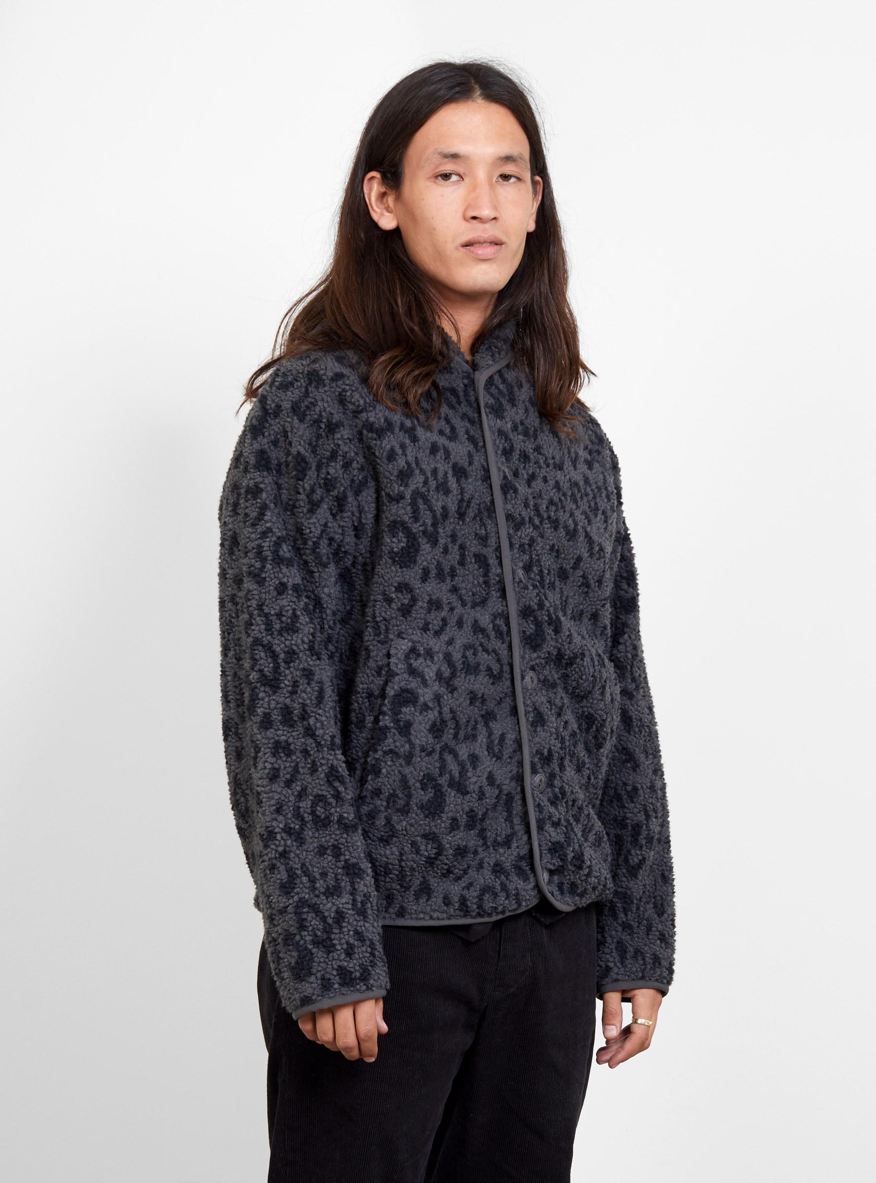 YMC Fleece Leopard Print Beach Jacket Charcoal Grey in Gray for Men - Lyst