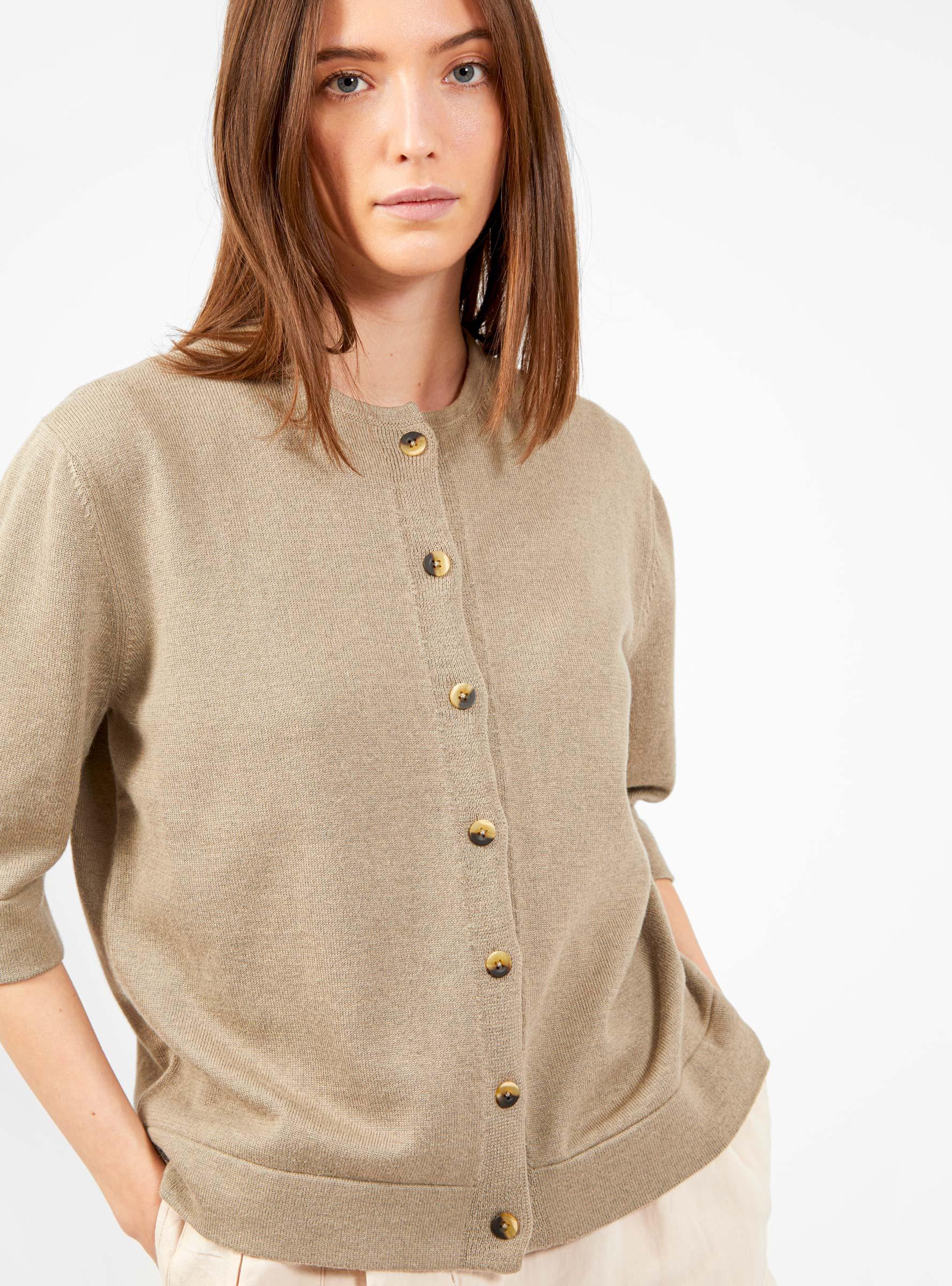 Lauren Manoogian Short Sleeve Crewneck Cardigan Stone Natural