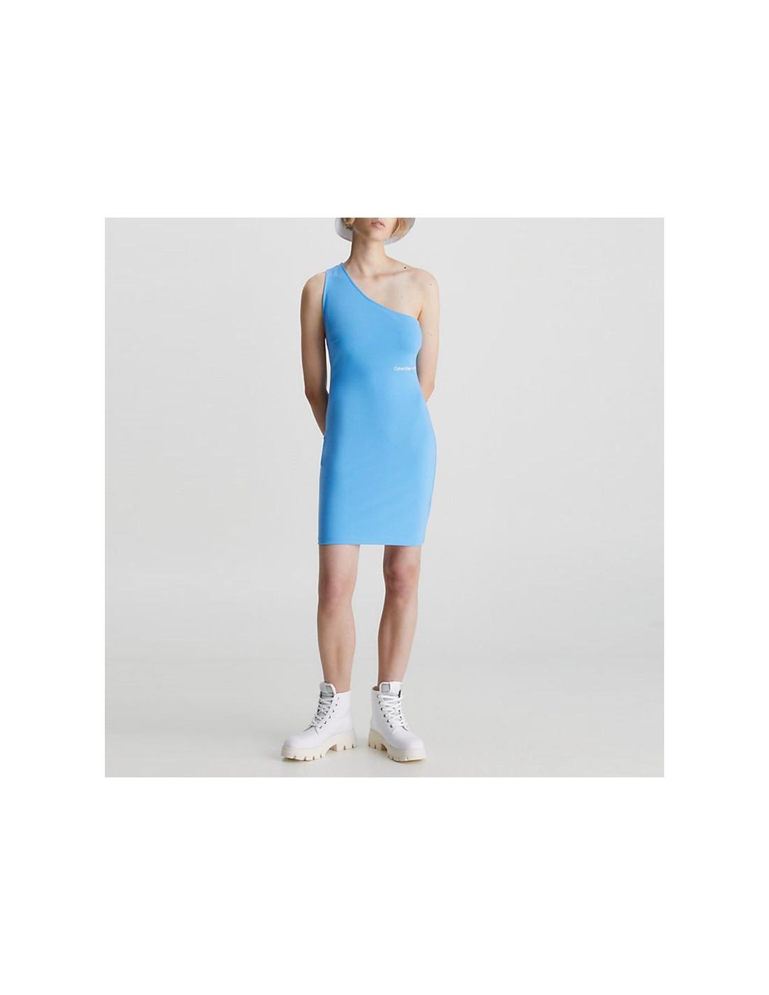 Calvin Klein One-shoulder Dress With Logo - Colo in Blue | Lyst