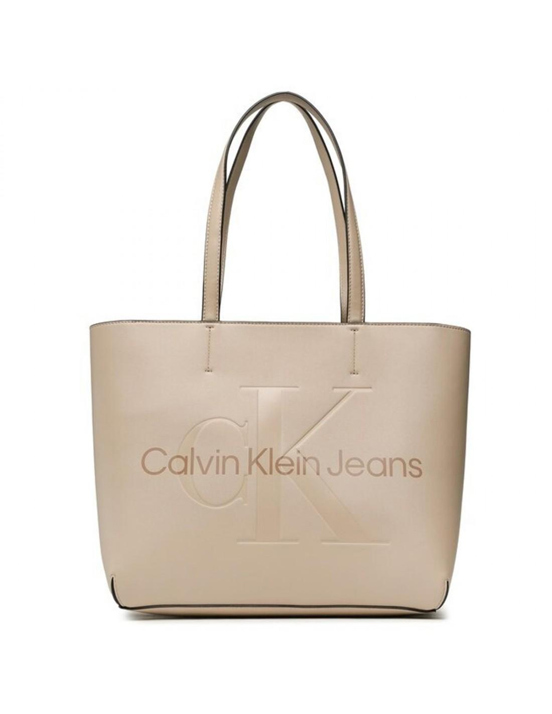 Calvin Klein Tote Bag With Embossed Logo - Color in Natural | Lyst
