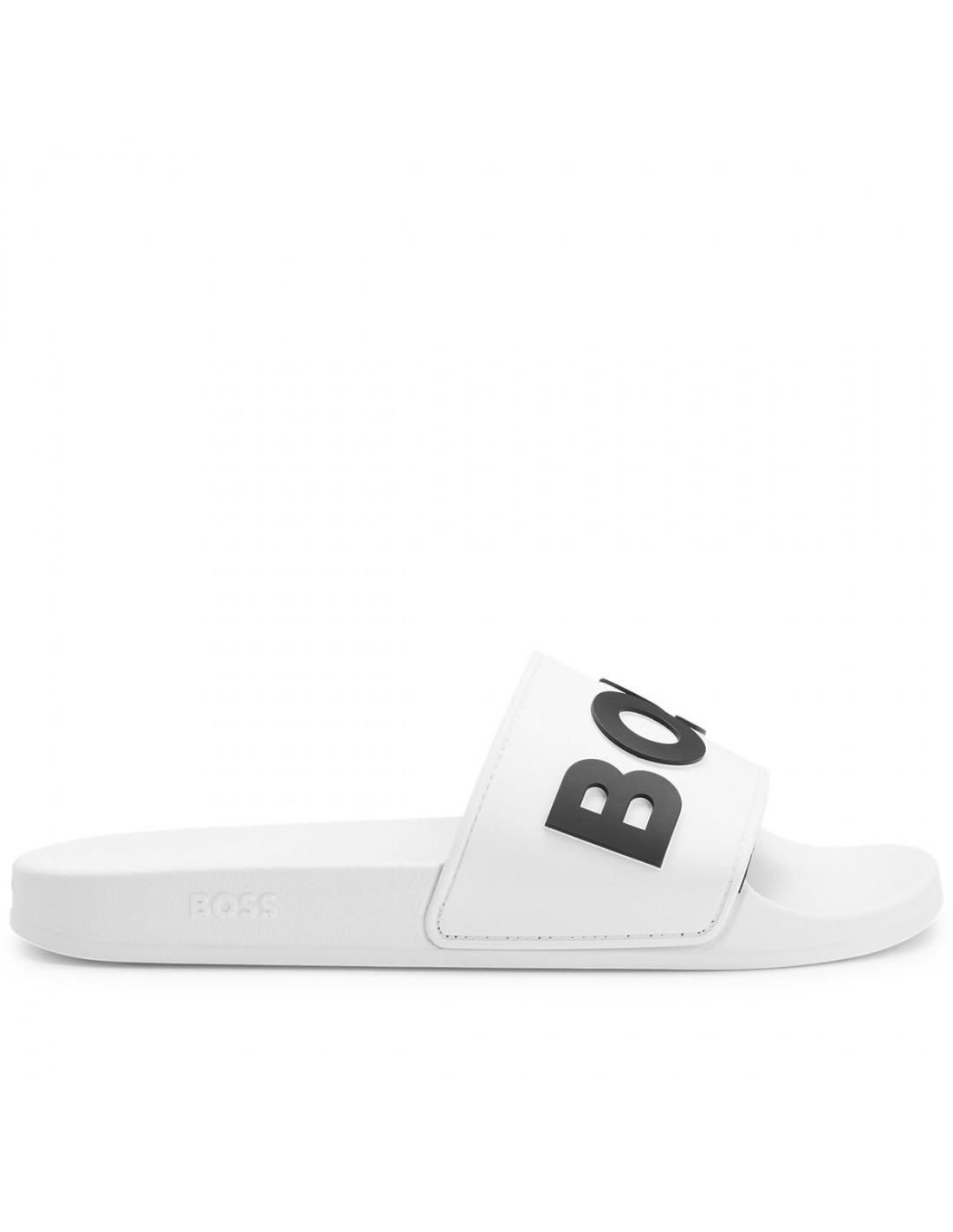 hugo boss sliders black and red