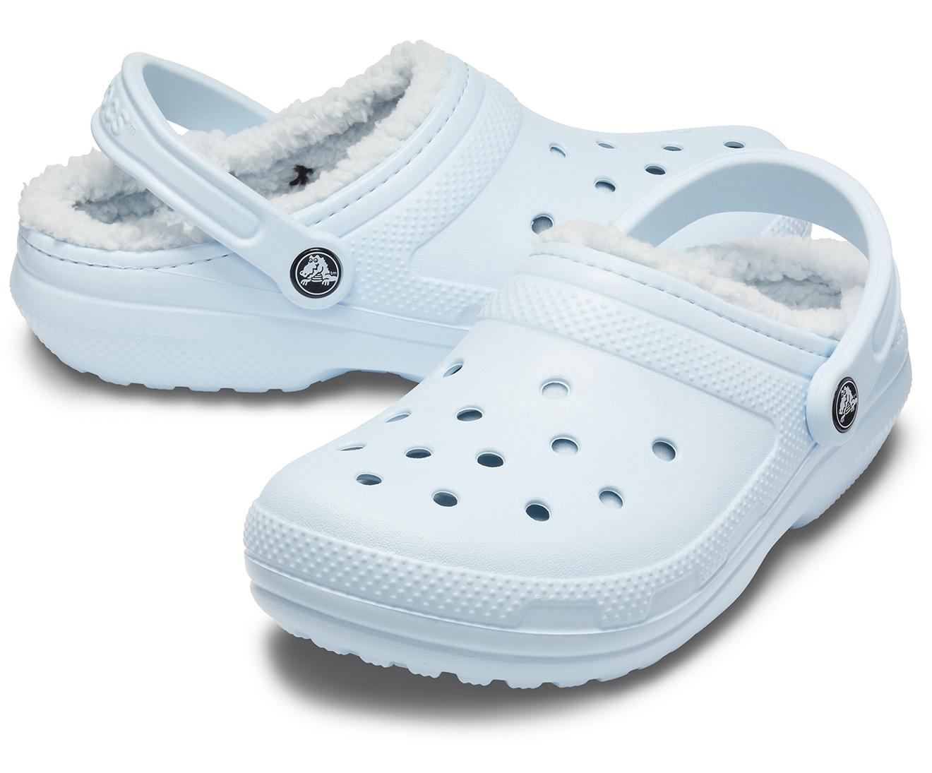 crocs with fur light blue