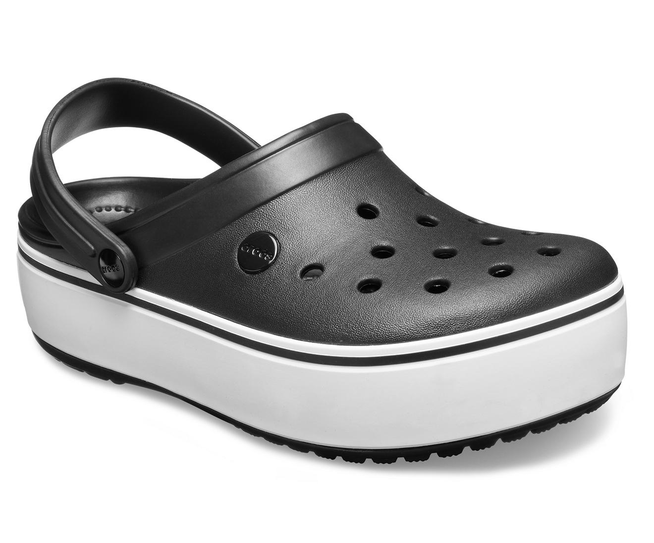black platform crocs with chain