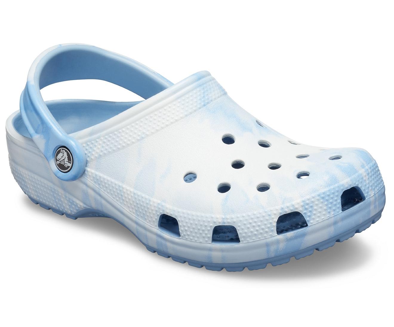 tie dye red white and blue crocs