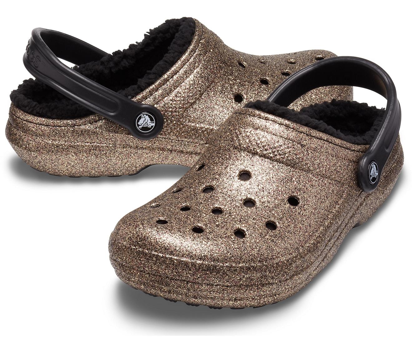 Crocs™ Gold / Black Classic Glitter Lined Clog in Metallic | Lyst