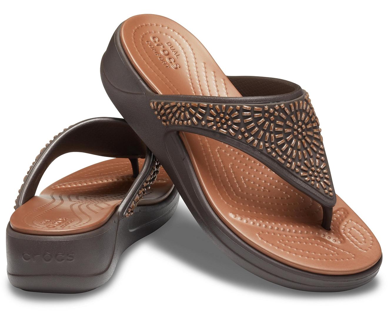 women's crocs monterey diamante wedge flip