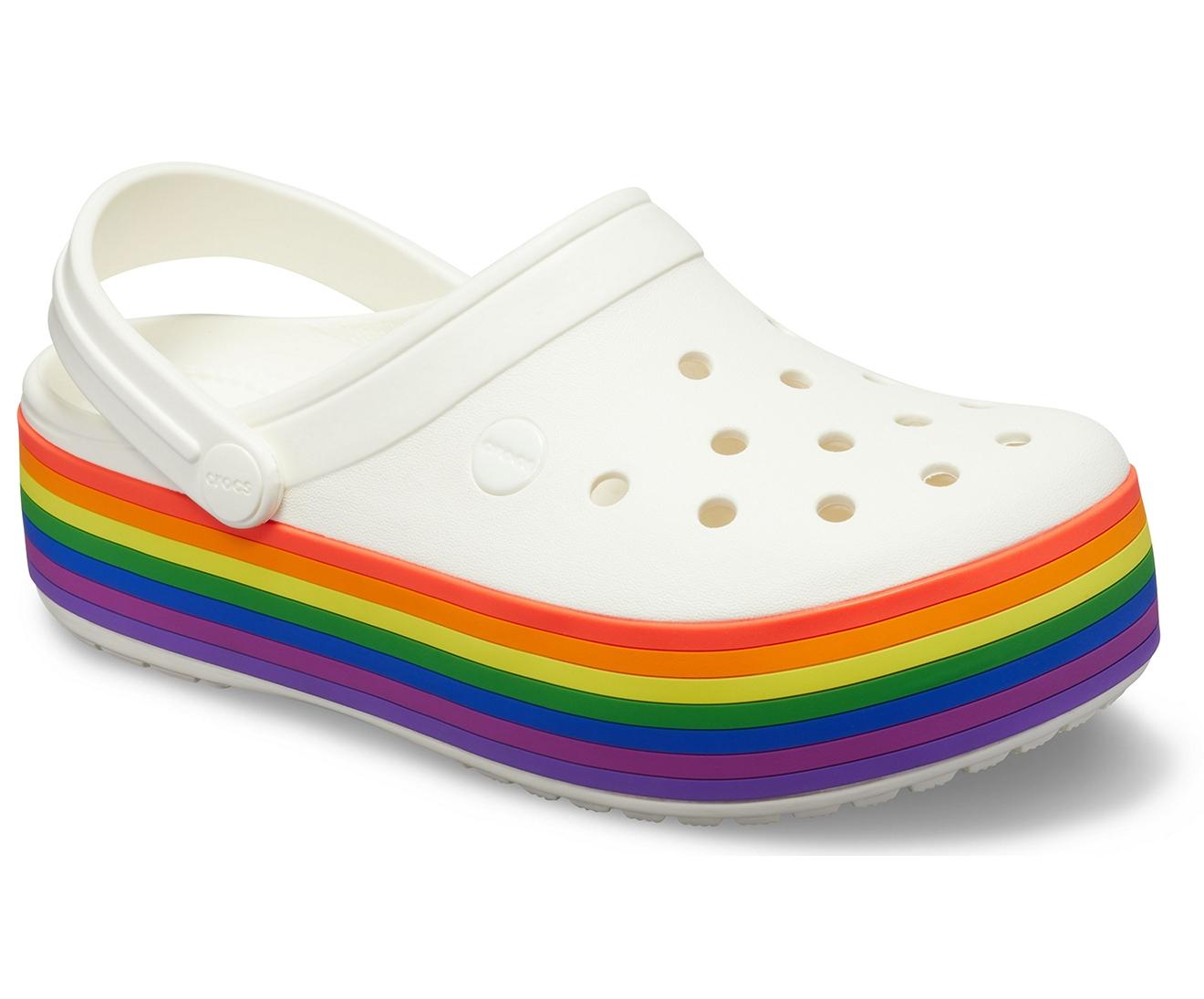 crocs white with rainbow