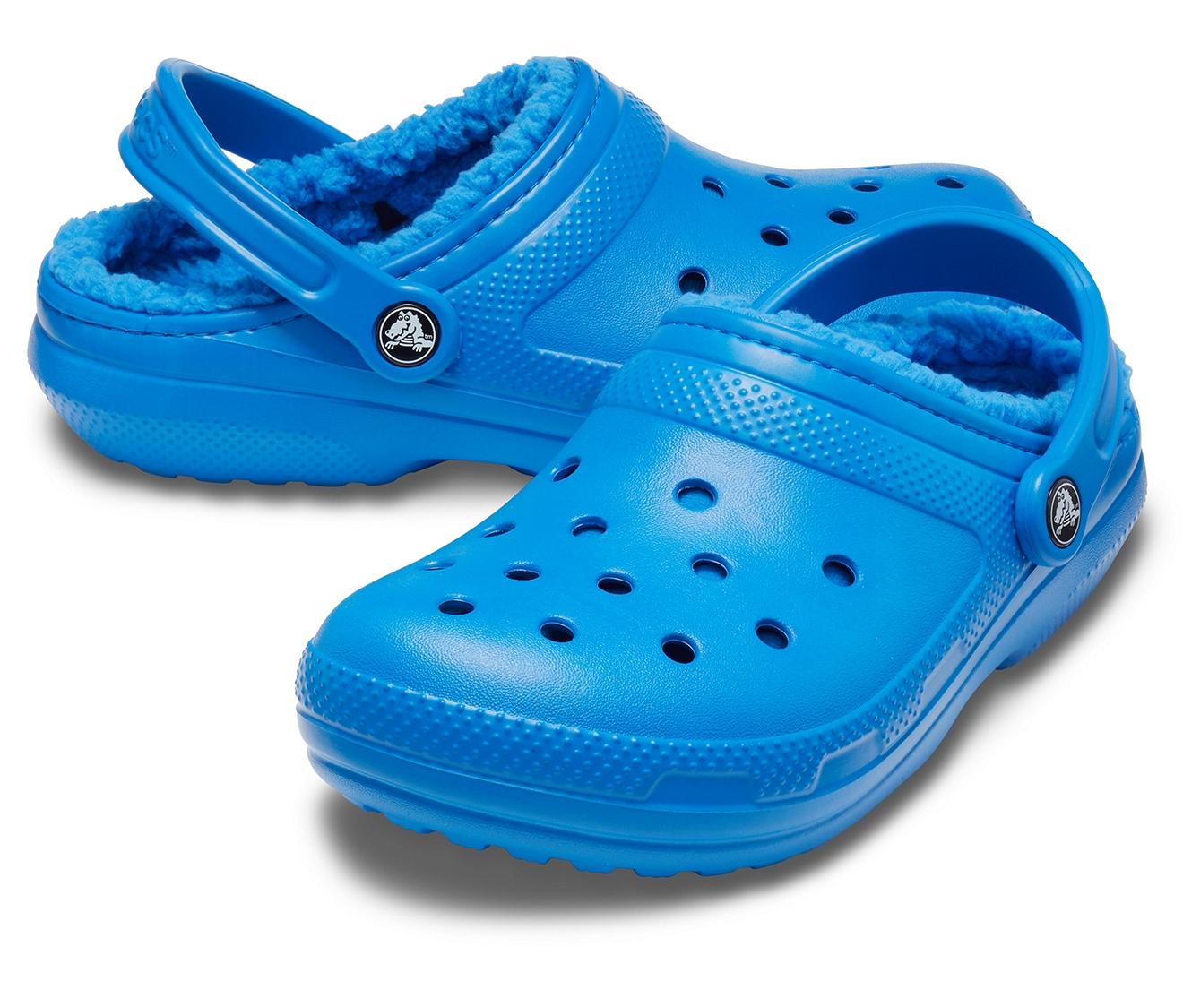 blue crocs with fur