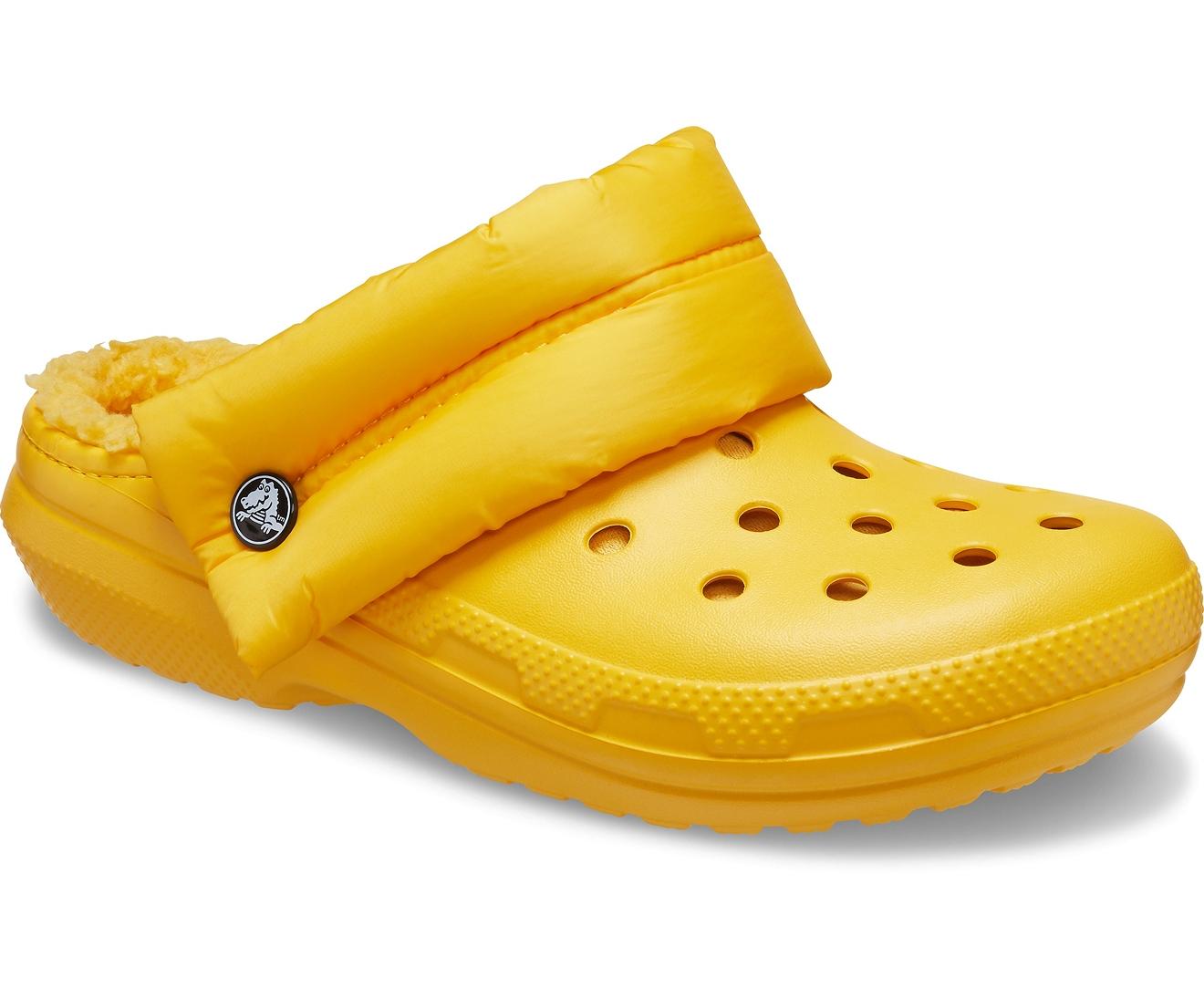 yellow fuzz lined crocs