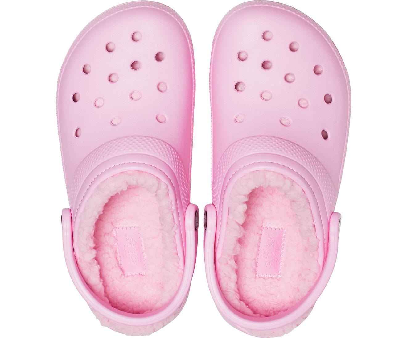baby pink fuzzy crocs
