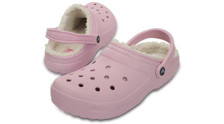 pink fluffy crocs