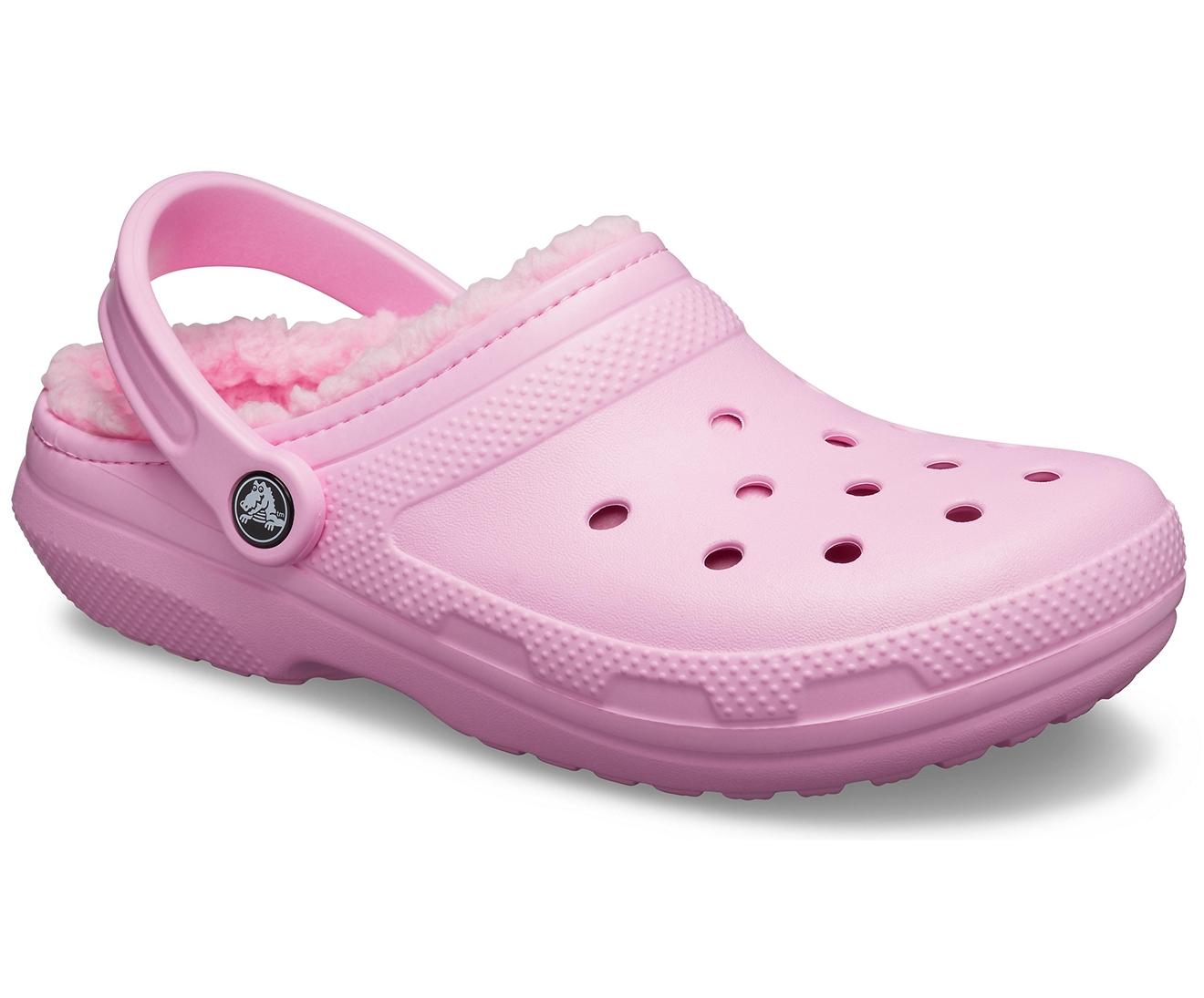 baby pink fuzzy crocs