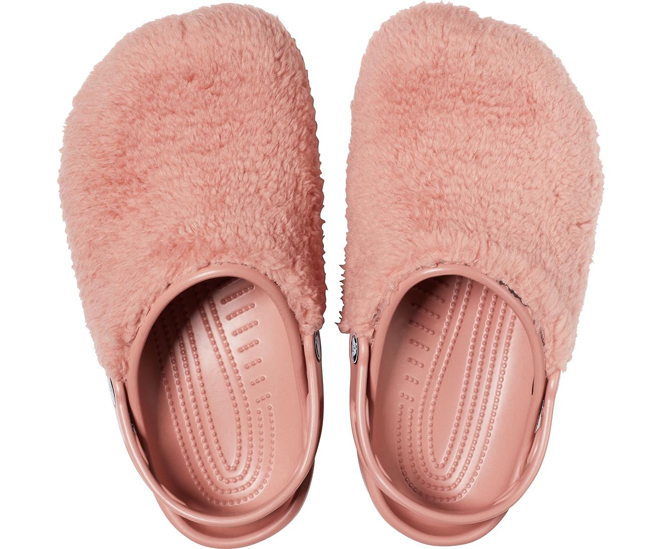 crocs classic fuzz mania clogs in cream