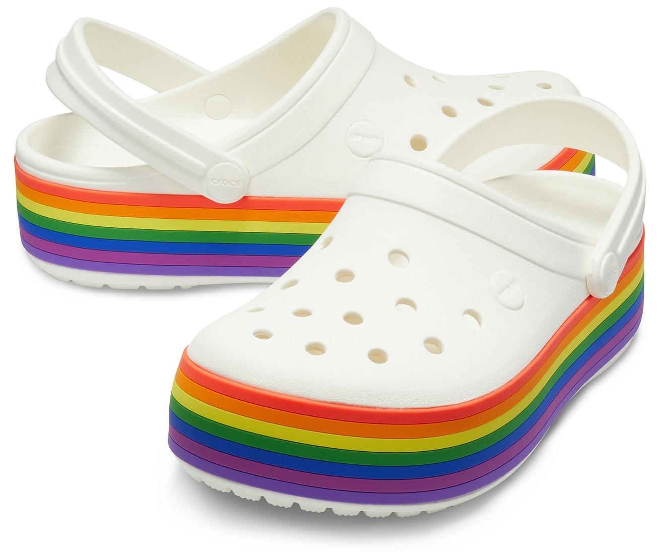 rainbow crocs platform