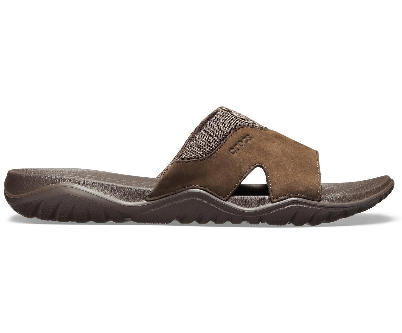 Crocs™ Swiftwater Leather Slide in 