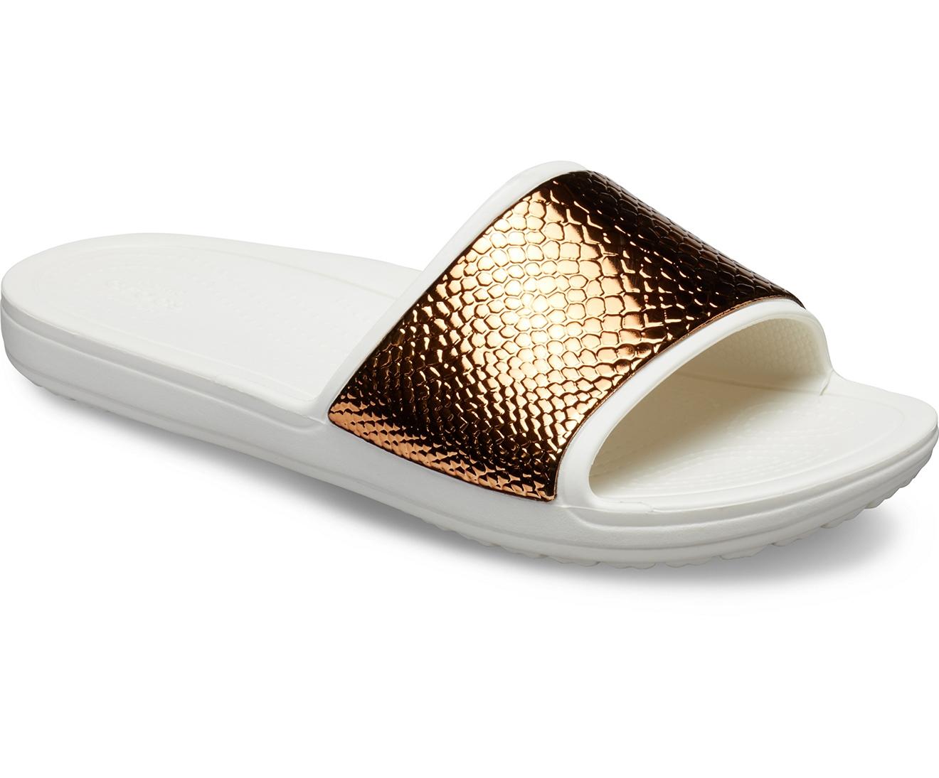 women's crocs sloane metallic texture slide