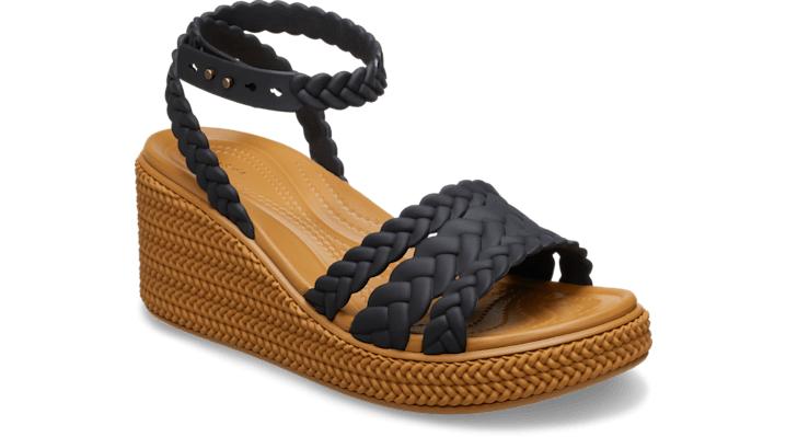 Crocs™ Brooklyn Woven Ankle Strap Wedge in Black | Lyst