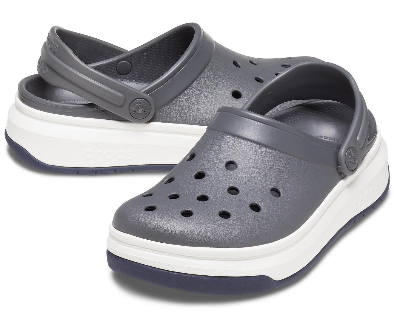 white and gray crocs