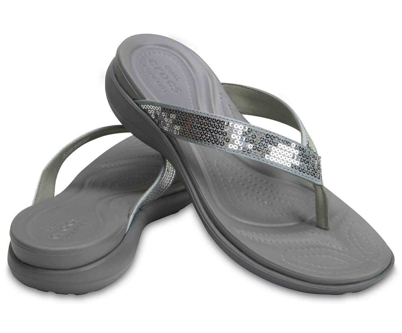 Crocs™ Capri V Sequin W Flip Flop, Silver, 5 M Us in Metallic Save 39