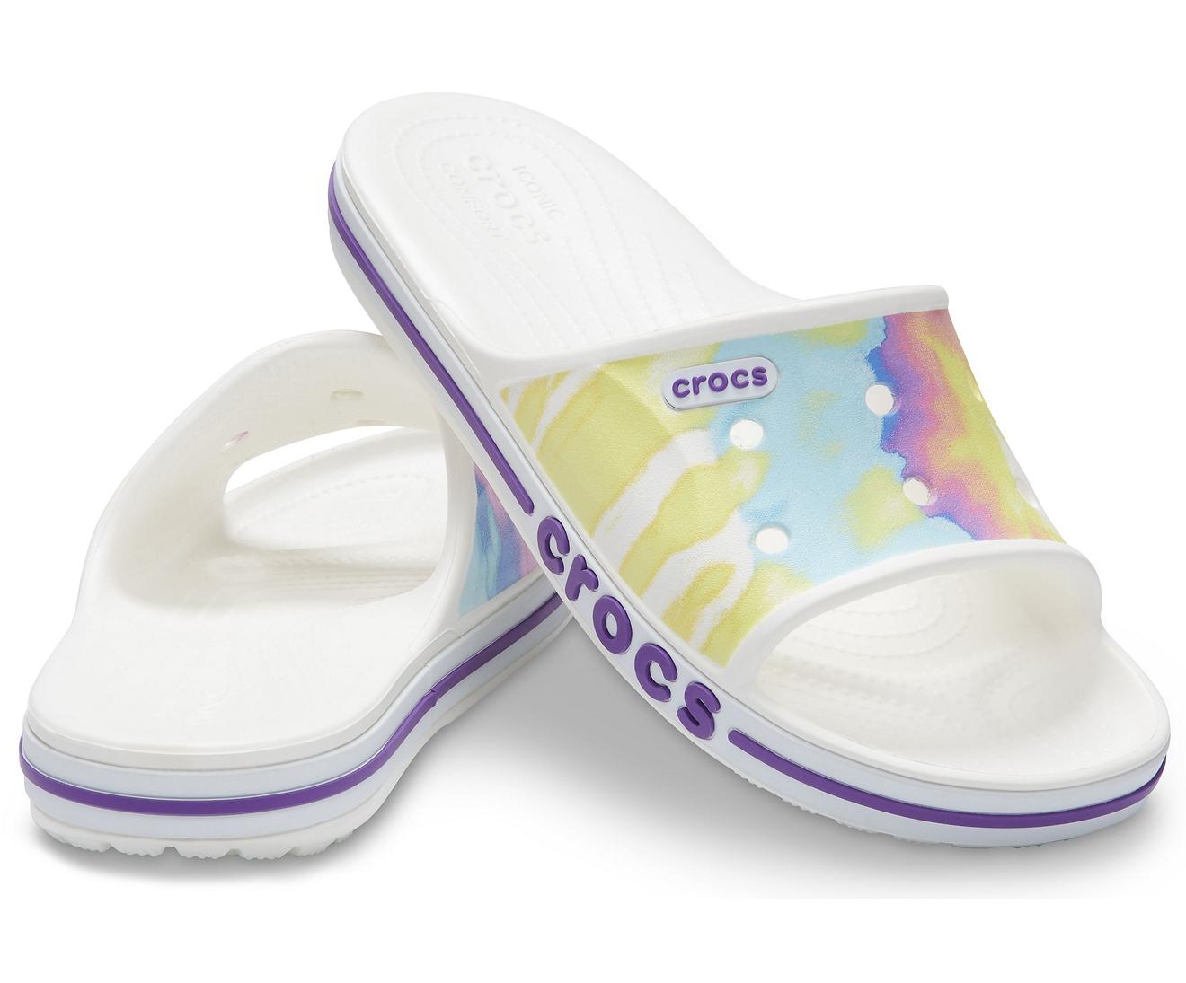 white tie dye crocs